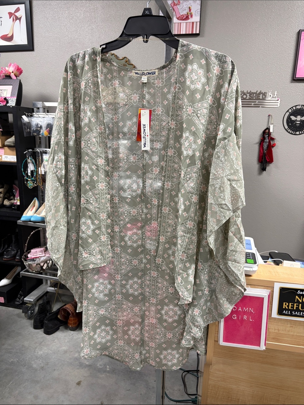 Wallflower Sage Green Floral Sheer Kimono